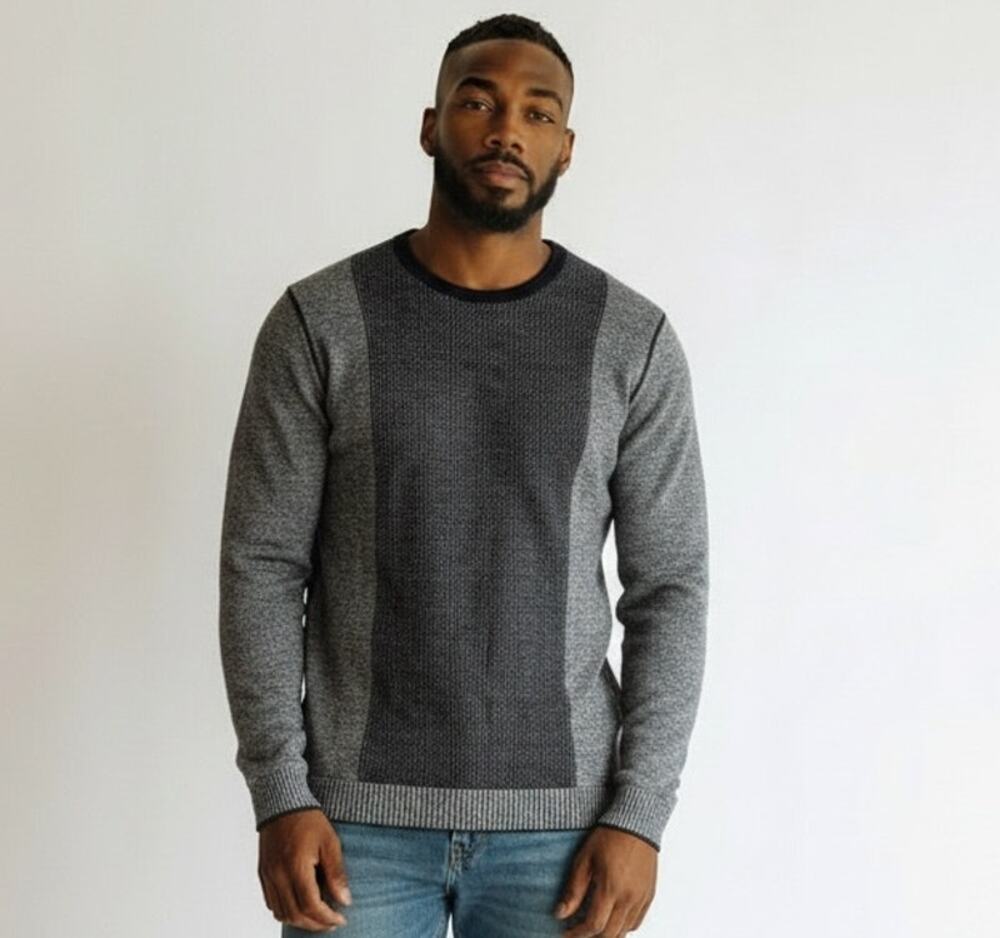 Vince Wool Cashmere Sweater L Black Gray Two Tone Textured Knit Pullover